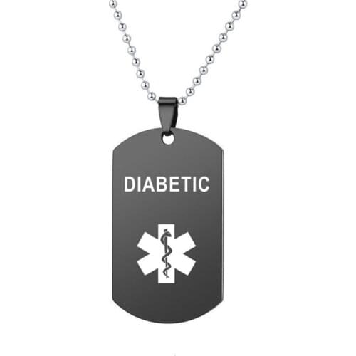 Black Dog Tag Pendant Medical Alert ID Necklace for Men Woman SOS ICE HEART PATIENT BLOOD THINNERS