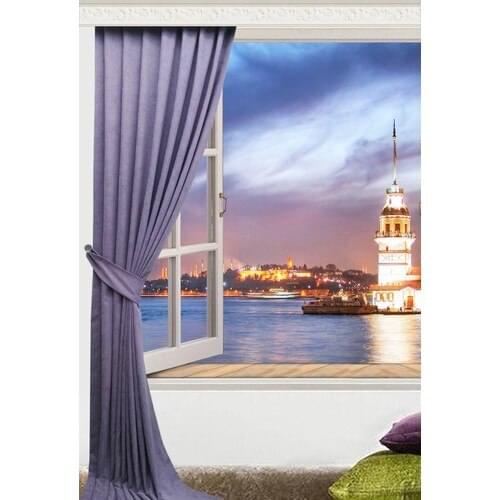 Nature Curtain Fabric Lace-Up Canvas Pleated Backdrop Curtain Lilac 100x260 cm