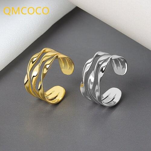 QMCOCO S925 Sterling Silver Rings For Women Interweave Finger Open Adjustable Ring Trendy Vintage Fine Jelwery