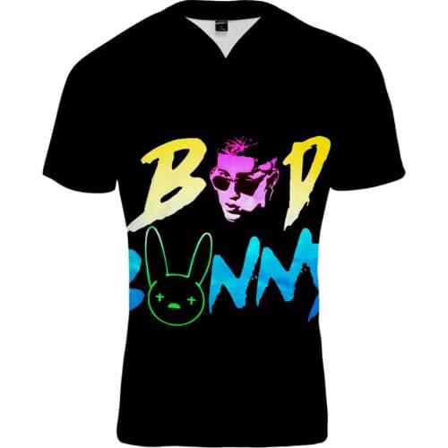 Rapper Bad Bunny 3D Casual Sport Rugby Quick-drying Man T Shirts Summer V-Neck Plus Size Rugby Jersey Mens Tee Tops