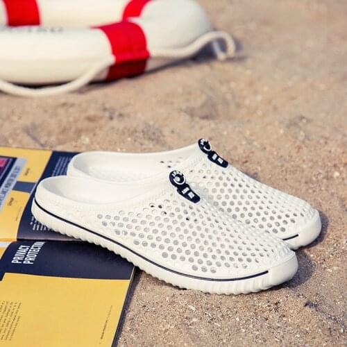 Men Sandals Summer Hole Shoes Beach Flat Sandals Slippers Comfortable Breathable Mesh EVA Casual Couple Beach Sandal Flip Flops