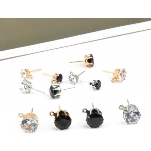 20pcs 10pcs Gold Silver Color 6/8/10mm Zircon Crystal Ear Stud Findings with Hole Ear Drop Women Girls DIY Earring Brincos