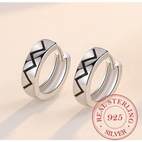 925 Sterling Silver Black Geometric Piercing Hoop Earrings For Women Girls Engagement Party Wedding Jewelry Pendientes