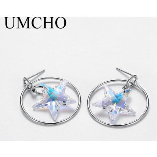 UMCHO Stars Solid Silver 925 Jewelry Crystal Drop Earrings For Women Girls Wedding Anniversary Birthday Lovely Gift Fine Jewelry