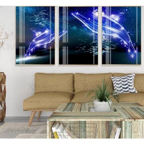 Modern Wall Art Undersea Blue Fluorescence Whale Fish Canvas Painting Decor Poster HD Prints Home Decoration Living Room Mural