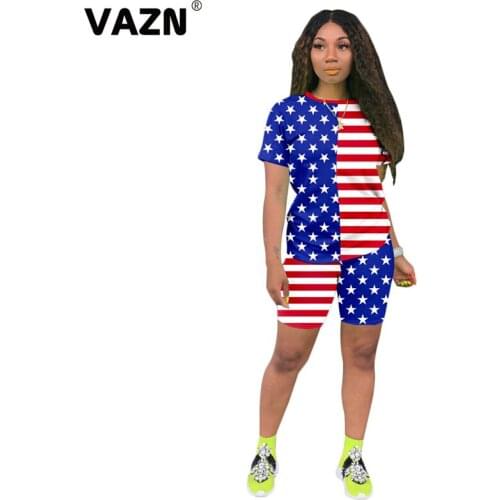 VAZN 2020 Hot List Patchwork Energy Casual Tracksuits Soft Daily Young Short Sleeve Group Knee Length Slim Women 2 Piece Set