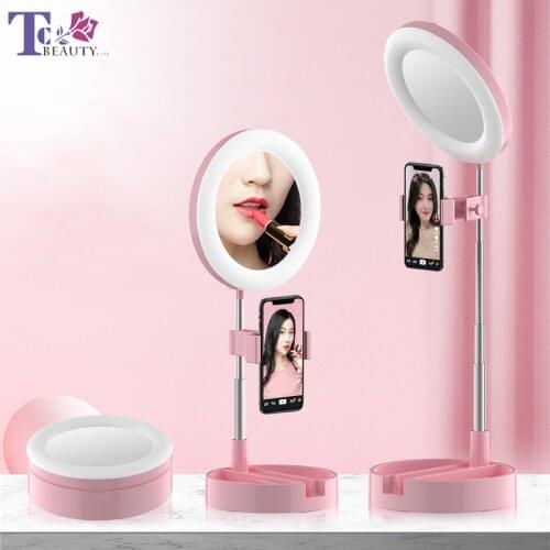 LED Desktop Makeup Mirror Selfie Light Ring Lamp Adjustable Bright For YouTube Tik Tok Live Photo Photography Studio