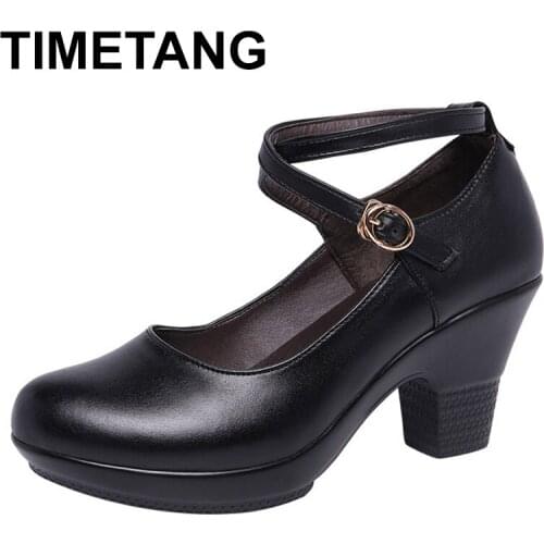 TIMETANGNew 2019Women Fashion Pumps With High Heels For Ladies Work Dance Shoes Platform Pumps Women Genuine Leather Shoes E1213