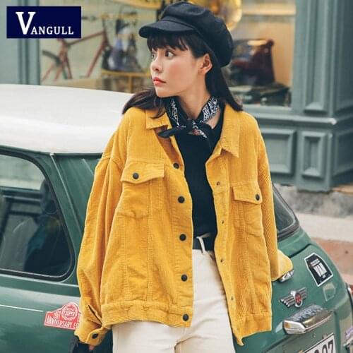 Vangull New 2021 Women Bomber Jacket with Pockets Cotton Corduroy Jacket Women Basic Coats Stylish Slim Fit Fashion Outerwear