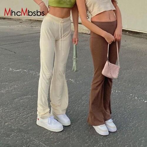 Women Flare Pants High Waist Y2K Joggers Chic E Girl Casual Sweatpants 2021 Fashion Elegant Streetwear Drawstring Trousers