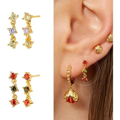 925 Silver Ear Needle stud Earring Women Piercing Colorful Crystal Fashion Jewelry For Women 2021 Gift For Mothers Day Clips