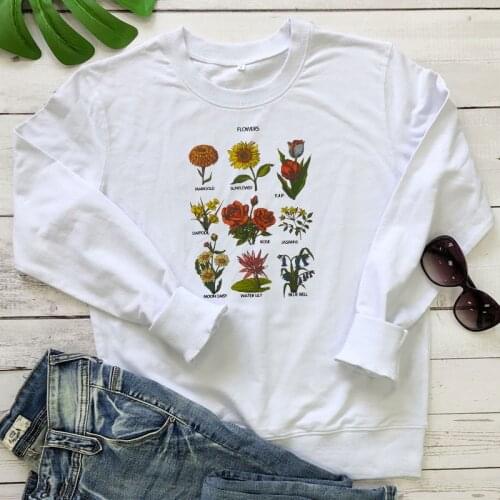 Boho Flowers Colored Print Sweatshirt Retro 90s Graphic Wildflowers Pullovers Women Long Sleeve Botanical Gardening Sweatshirts