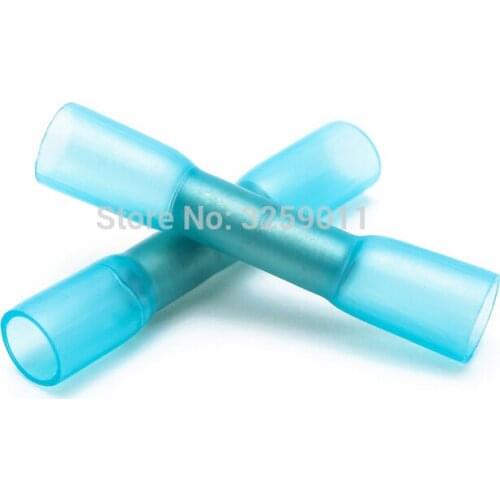 500PCS Nylon Heat Shrink Butt Connectors Insulated Electrical Wire Cable Crimp Terminals Block Blue BHT 2 16-14 AWG Blue