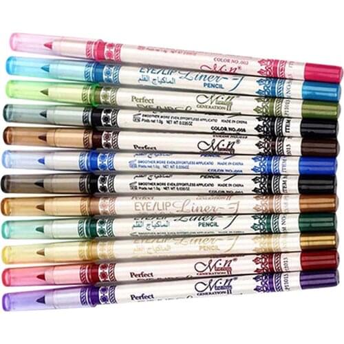 12pcs Long-lasting Beauty Shimmer Lip&Eye Liner Makeup Pencil Crayon Pen Kit