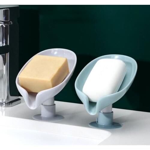2Pcs/lot Leaf Soap Box Soap Holder Perforated Standing Suction Cup Drain Rack Toilet Soap Dish Organizer Bathroom Accessories