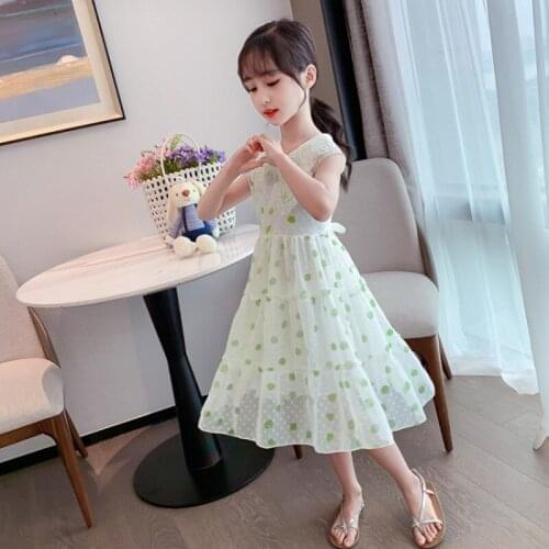 2021 Summer Children Clothing American And European Style Lovely Lace Chiffon Girls Princess Dress Sukienka Dziewczynka