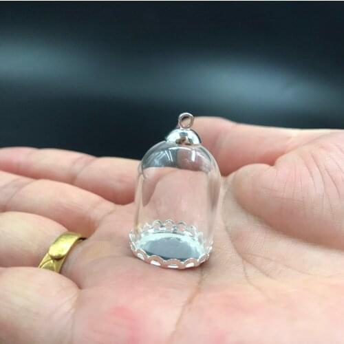 25x18mm mini tube glass globe silver color lace tray base beads cap glass vial pendant necklace glass bottle accessories decor