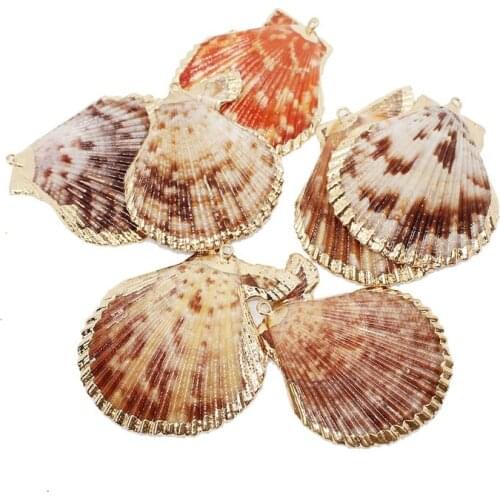 5pcs Natural Conch Flat Shell Metal Edging Glamour Pattern Pendant Jewelry Making Handmade New DIY Bracelet Necklace Accessories