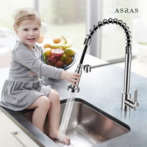 AS-110 European Dual-mode Spray Kitchen Faucet Stainless Steel Shower Nozzle Pull-down Washbasn Tap Rotatabl Hot And Cold Mixer