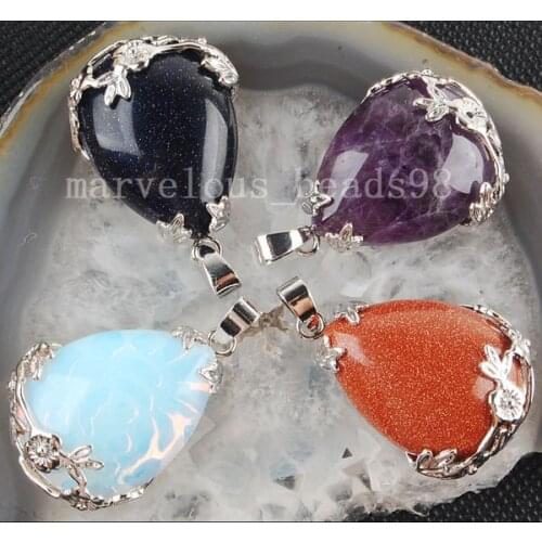 Free Shipping Beautiful jewelry 4pca Wholesale Blue/ Gold Sand Stone Purple Crystal Opal Water Drop Pendant Bead 1Pcs MC3105