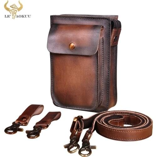Brand Fashion Original Real Leather Multi-function Cross-body Satchel Bag Cigarette Case 6" Phone Pouch Fanny Waist Belt Bag 021