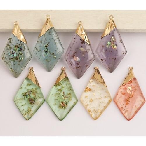 HAOSAW 28*51MM 4Pcs/Lot Resin Bead/Rhombus Shape/Natural Flower/Jewelry Accessories/DIY/Shell Effect/Jewelry Findings Components