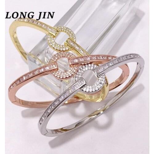 Exquisite Gold Copper Money Bangle Plating For Women Simple Snake Inlaid AAA Zircon Circle Ring Bracelet Jewelry Holiday Gift