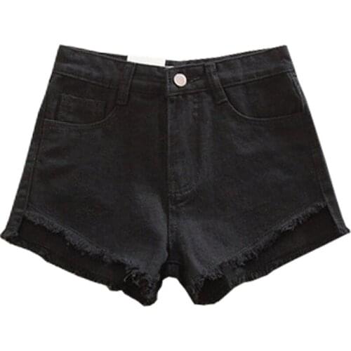 Korean Summer Women Short Denim High-waisted Jean Shorts Tassel Wide Legs Hot Pants