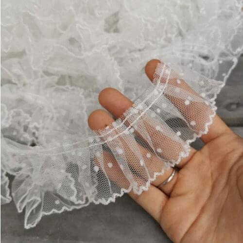 2 Yards/lot Pleated Lace Fabric 4.5cm Dot Lace Trim Applique Ribbon Sewing Guipure Crafts Mesh Laces For Dress dentell