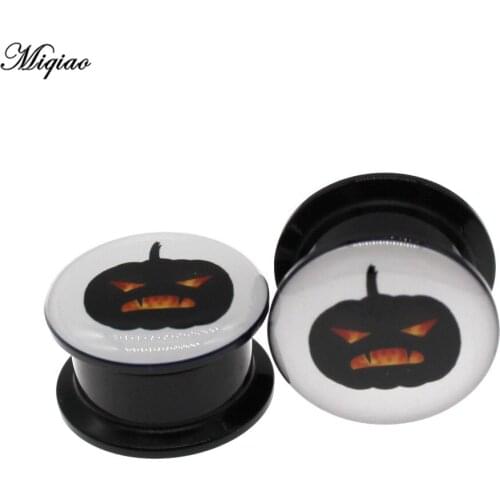 Miqiao 2pcs New Pumpkin Ear Expander Acrylic Double Horn Ear Expander Thread Tunnel Earplugs 4mm-25mm Halloween Jewelry