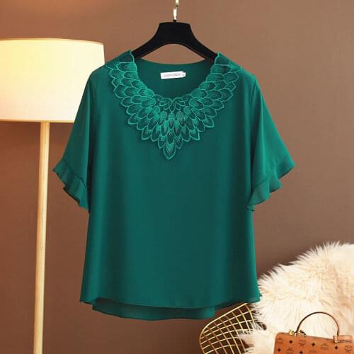 MOYISU Fashion Women Chiffon Blouse 2021 New Summer Short sleeve O-neck Shirts Casual Loose Plus Size 5XL Tops blusas de mujer