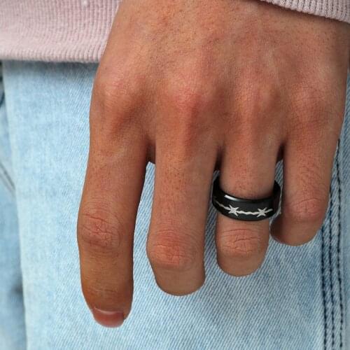 MANGOSKY BARB WIRE RING Fashion Black 8mm Titanium Ring For Men And Women