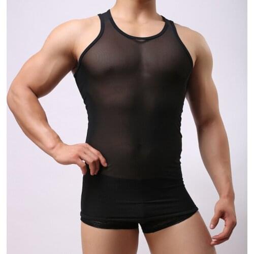 Mens Underwear Home Furnishing Transparent Gauze Vest for Body Sculpting