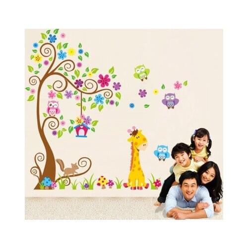 Cartoon 131*162cm Owl on The Tree Wall Sticker Stickers Retro Poster Wallstickers for Kids Baby Rooms Bedroom Decoration Decals