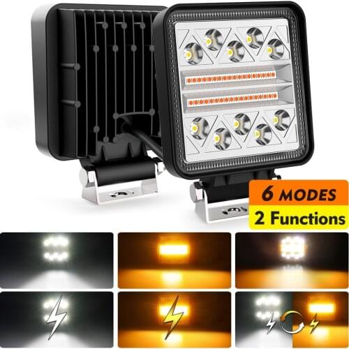 NAOEVO 2pcs 4" Square LED Light Bar Strobe Led Cube Work Lights 140W 12V 24V Amber White Off Road Fog Light for Truck Jeep ATV