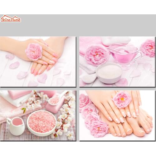 ShineHome-Wall Canvas Printing Painting 4 Pieces Modular Decorative Picture Posters Prints Spa Yoga Salon Body Nail Massage Art