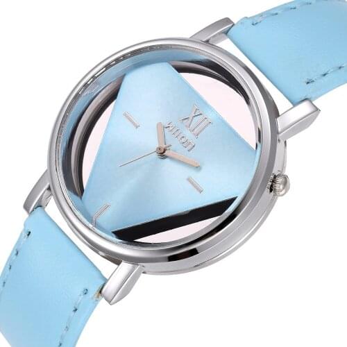 High New Fashion Men Sport Leather Watches Triangle Hollow Out Ladies Wrist Quartz Watch Fashion Woman Dress Wrist Watch