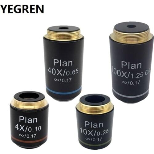 4X 10X 40X 100X Infinity Plan Objective Lens DIN 45mm w/ RMS Mounting Thread Optical Lens for Olympus UIS2 Biological Microscope