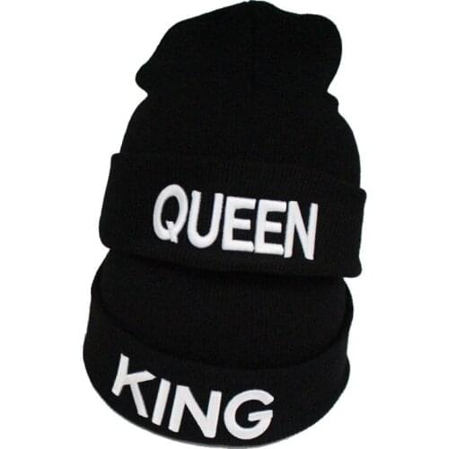 Men QUEEN KING Beanies Women Casual 3D Letter Embroidery Skiing Knittiing Bonnet Caps Gift for Party Unisex