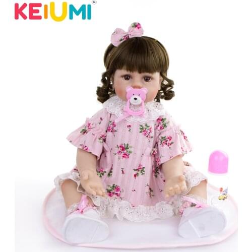 KEIUMI Adorable Baby Reborn Girl Doll Reborn Babies 24 Inch 60 cm Full Silicone Doll with Curls Hair Kids Playmate Toys Gift