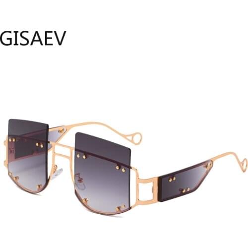 GISAEV Driving Glasses Women Oversized Square Lens Metal Rivet Sunglasses Large Vintage Punk Man Metallic Frame Fashion Glasses