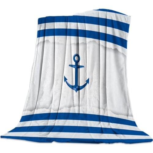 Anchor Blue White Lines Throw Blanket Portable Soft Sofa Blanket Warm Microfiber Flannel Blankets for Beds