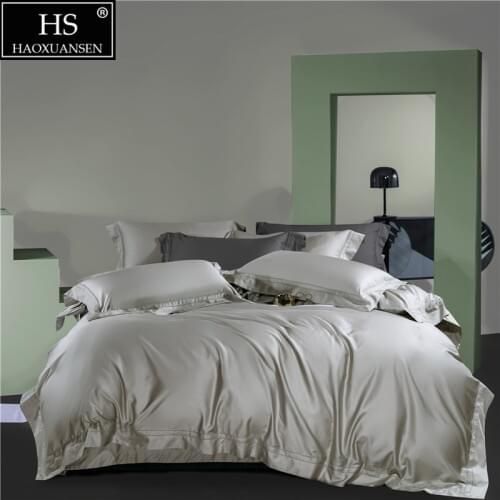 Champagne Color Double Row Hollow Out Wide Edge Design 4Pieces Bedding Sets Nordic Style Duvet Cover Cotton Bed Sheet Pillowcase