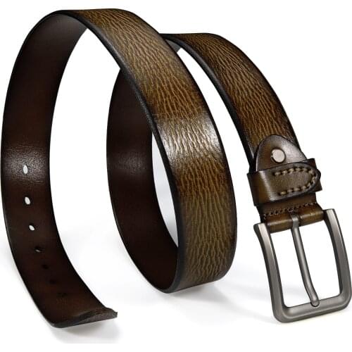 Retro Belt for Men Silver Pin Buckle Belt Cowhide Belt Genuine Leather Belt Single Prong Buckle Belt for Jeans Barry.Wang