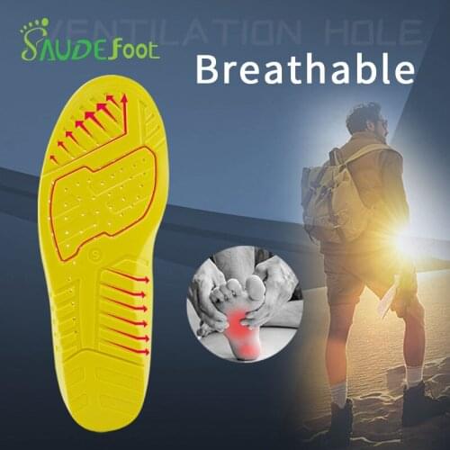 Saudefoot PU Insoles Yellow Memory Foam Shoes Pads High Elastic Sport Shoes Inserts Breathable Velet Fabric Insoles