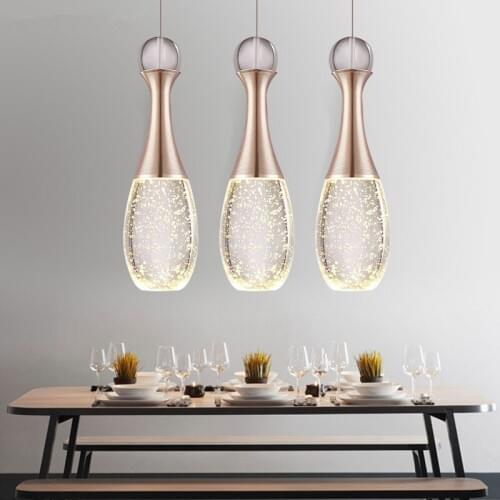 Modern Minimalist Led Bubble Champagne Gold Crystal Pendant Light Warm Romance Bedroom Dining Room Three Bar Hang Lamp 110-240v