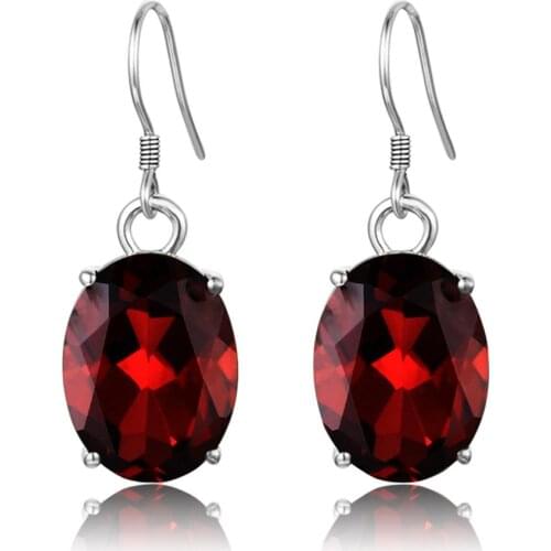 Szjinao Retro 100% 925 Sterling Silver Earrings For Women Vintage Natural Chalcedony Garnet Gemstone Earrings Jewellery Female