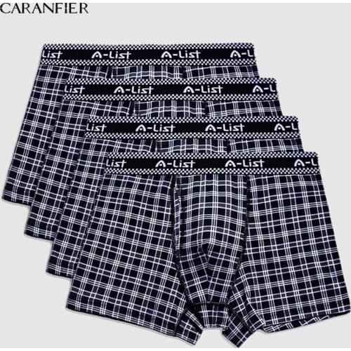 CARANFIER 4pcs Mens Boxers black white plaid Boxer Shorts Mens Underwear Breathable Male Brand Breathable Boxers M-XXXL