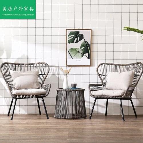 Outdoor rattan woven leisure chair tea table three-piece Nordic creative courtyard balcony garden INS web celebrity combination