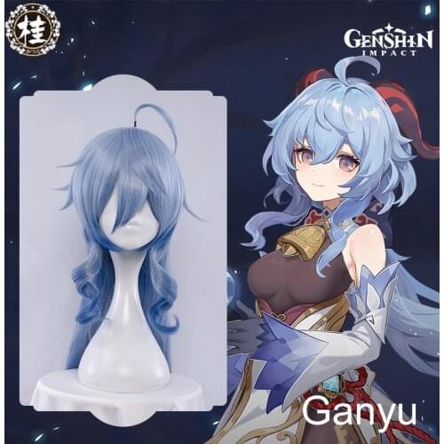 UWOWO Game Genshin Impact Ganyu Cosplay Wig 80cm Gan Yu Cosplay Hair Wigs
